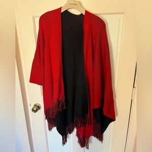 Reversible Red and Black Fringe Shawl